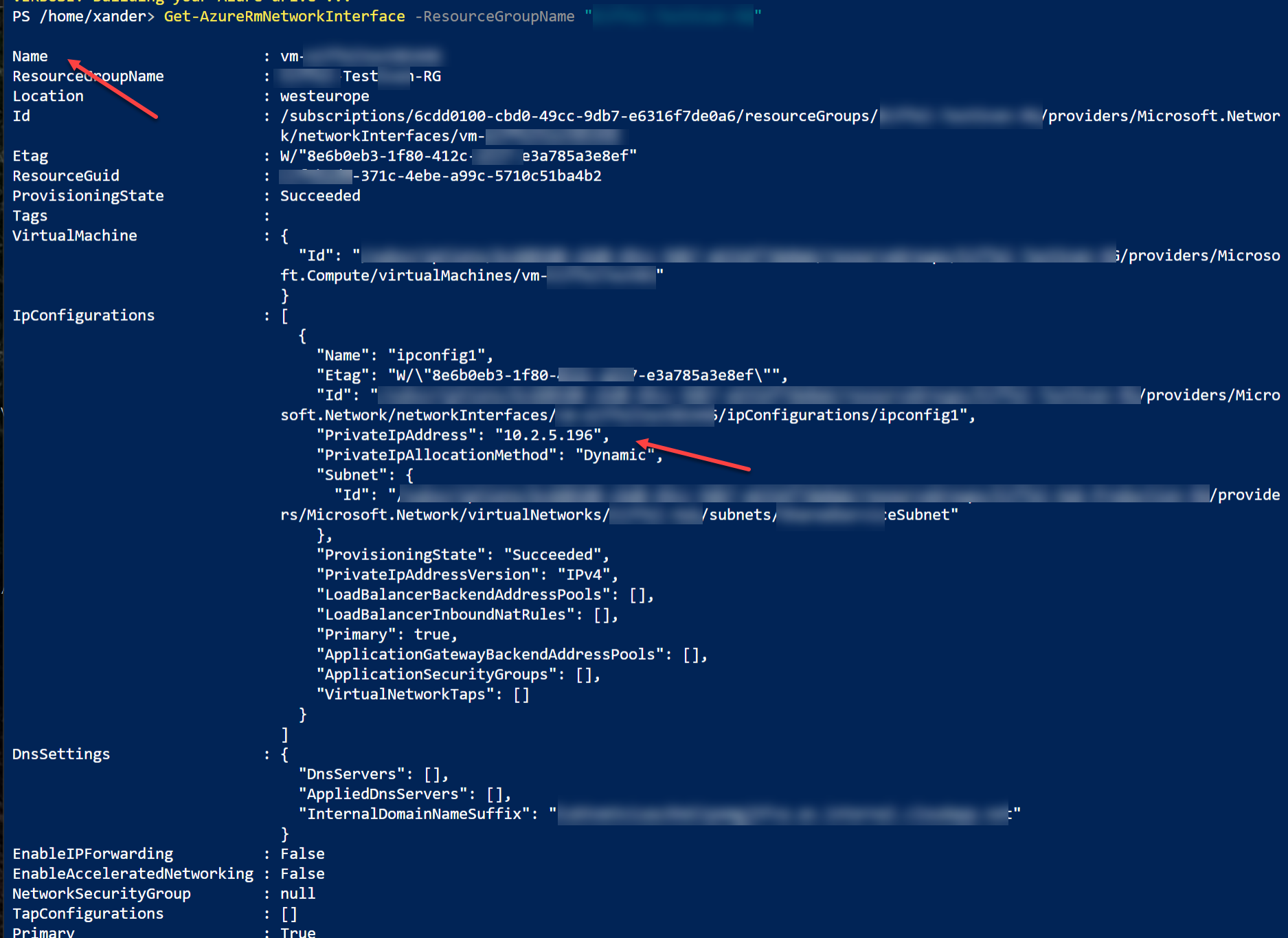 Azure VM IP Address PS