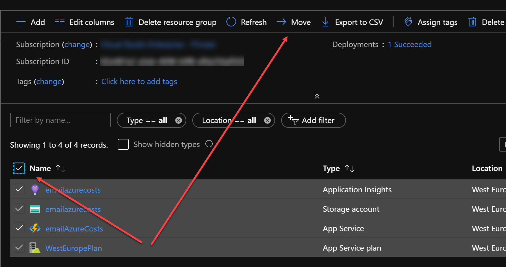 Move resources resource group 1